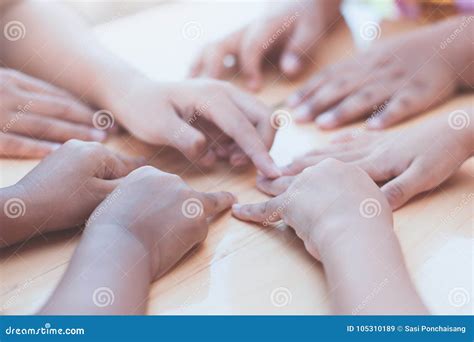 Children Little Kids Playing Circle Point Finger Game Stock Image ...