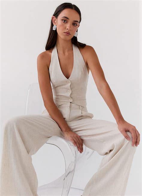Ambrosa Halterneck Linen Vest - Oatmeal – Peppermayo US