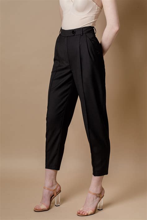 Black Pleated Pants/ High Waist Pants/ Tapered Trousers/ Pants With ...
