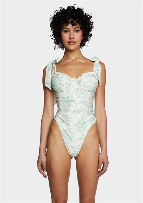 Sugar Thrillz Floral Print Ruching One Piece Swimsuit - White/Green ...
