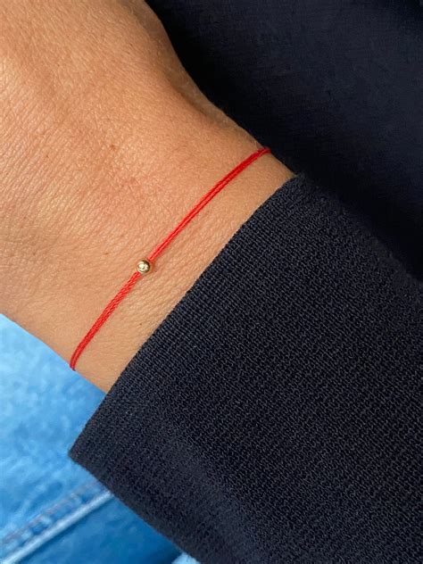 Solid Gold Red Silk String Bracelet: Minimalist Wish Bracelet - Etsy ...