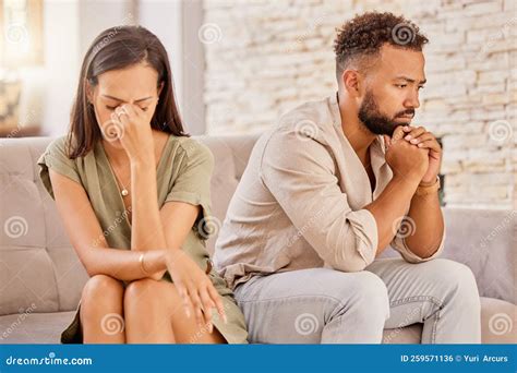 Couple, Divorce or Stress on Living Room Sofa in House, Home or ...