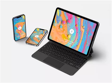 iPad-Pro-Mockup-with-Keyboard-and-Two-iPhone-Mockups | Free Mockup