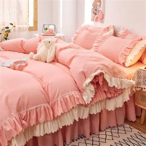 Ruffled Linen-Style Pastel Bedding Set - roomtery