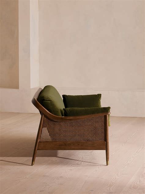 Atlanta Three Seater Sofa, Velvet, Olive, US - Soho Home