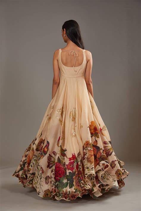 Beige floral printed anarkali set - XS | Indian fashion dresses ...