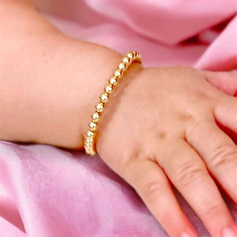 Gold Baby Bracelet, Gold Baby Girl Bracelet, Baby Gold Beaded Bracelet ...
