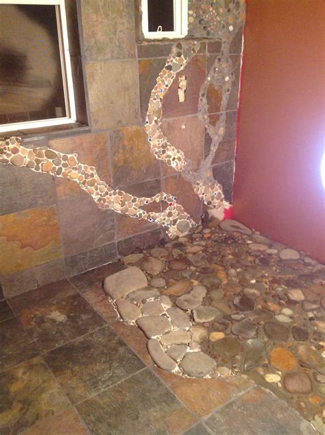 River Rock Shower Floor Installation