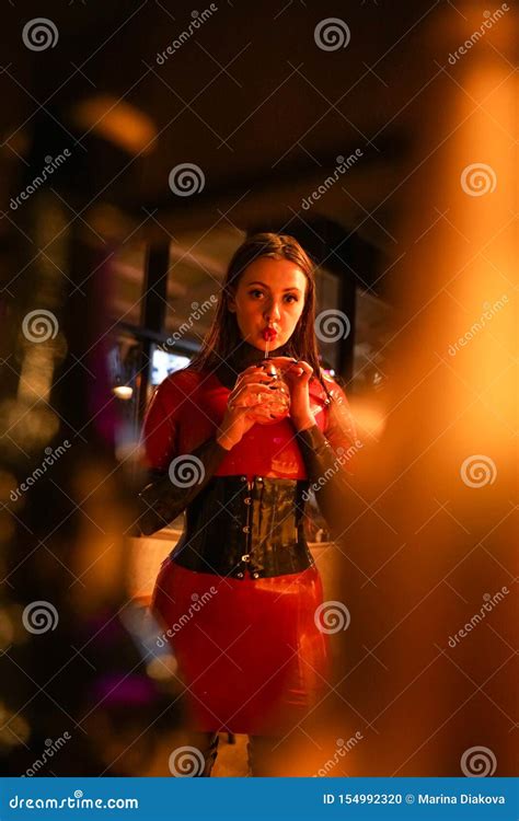 Brave Girl in Latex Walks in Public and Shows Her Exhibitionism Stock ...