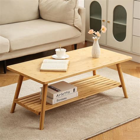 Amazon.com: Houseables Low Coffee Table, Bamboo Coffee Table, Low Desk ...