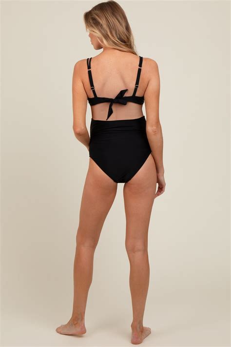 Black Scalloped V-Neck High Waist Two-Piece Maternity Swimsuit – PinkBlush