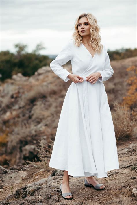 White linen dress simple wedding dress linen wedding dress linen wrap ...