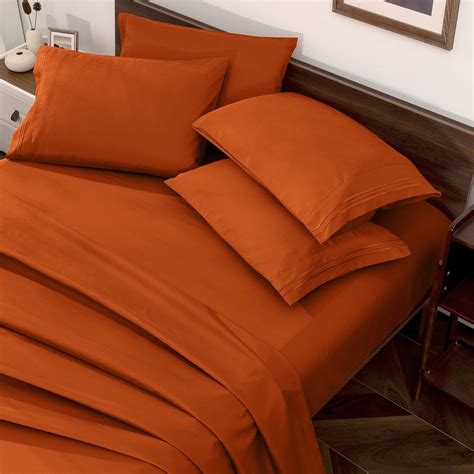 Horbaunal Burnt Orange Queen Size Sheet Set - 6 Piece Luxury 1800 ...