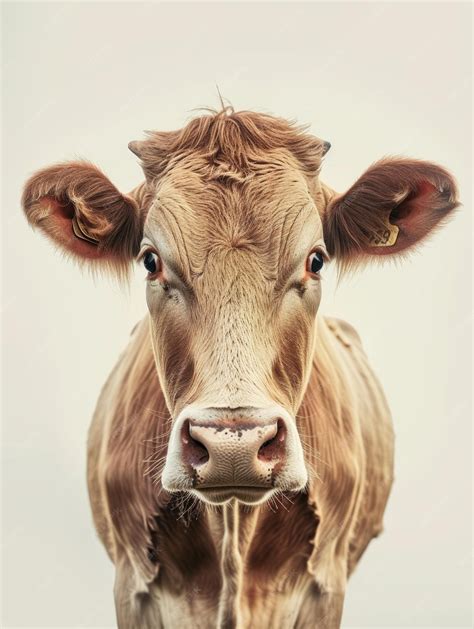 Premium Photo | Detailed closeup view of a young brown cows face with ...