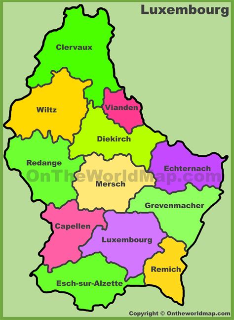 Luxembourg cantons map - Ontheworldmap.com