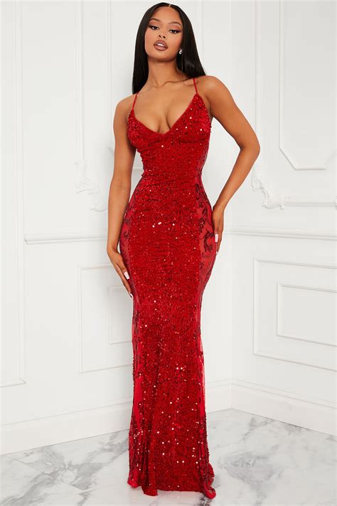 Kaylia Sequin Maxi Dress - Red | Fashion Nova