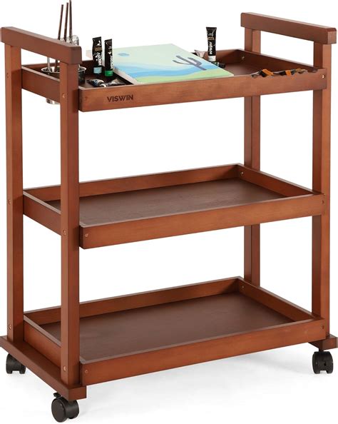 VISWIN 35" H Wood Storage Rolling Cart, Solid Beech Wood 3 Tier Rolling ...