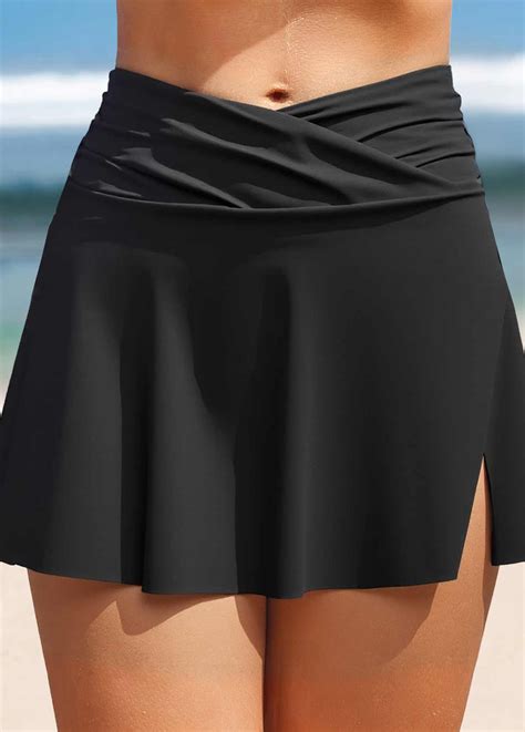 Side Slit High Waisted Black Swim Skirt | Rosewe.com - USD $27.98