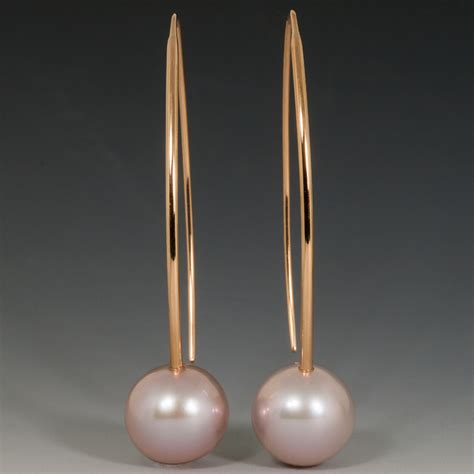 Earrings, Pink Fresh Water 10.8mm Round Pearls on 18K Red Gold "Large ...