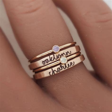 Birthstone Ring Set | Stackable Personalized Name Rings | Custom Mother ...