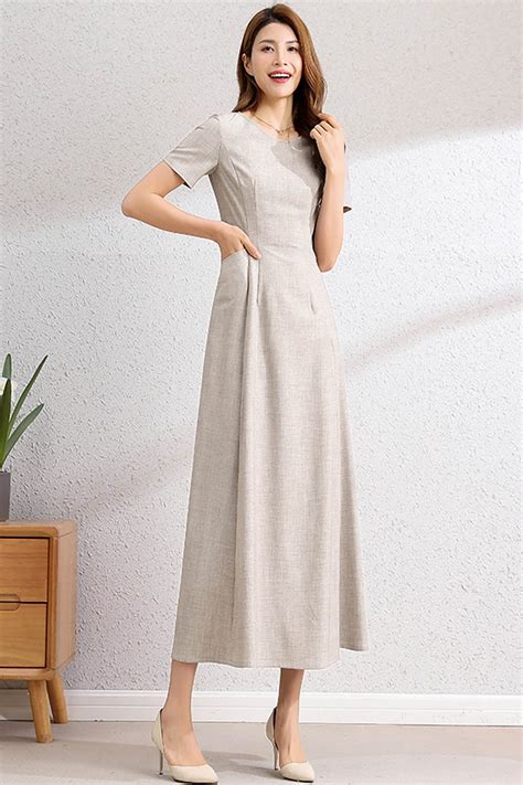 Summer Maxi Dress, Short Sleeves Dress With Pockets, Casual Womens ...
