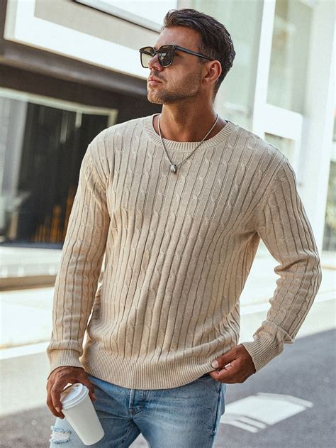 Extended Sizes Men Cable Knit Sweater | Sweater outfits men, Cream ...