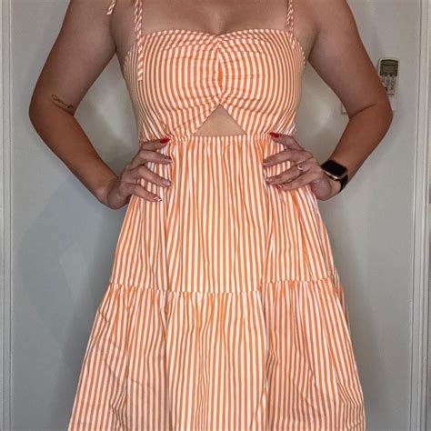 Striped orange and white summer dress. Very... - Depop