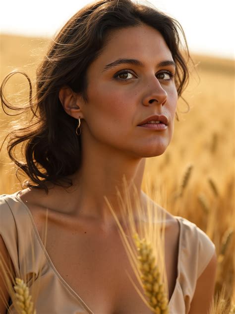 Arafed woman in a wheat field looking up at the sky - SeaArt AI