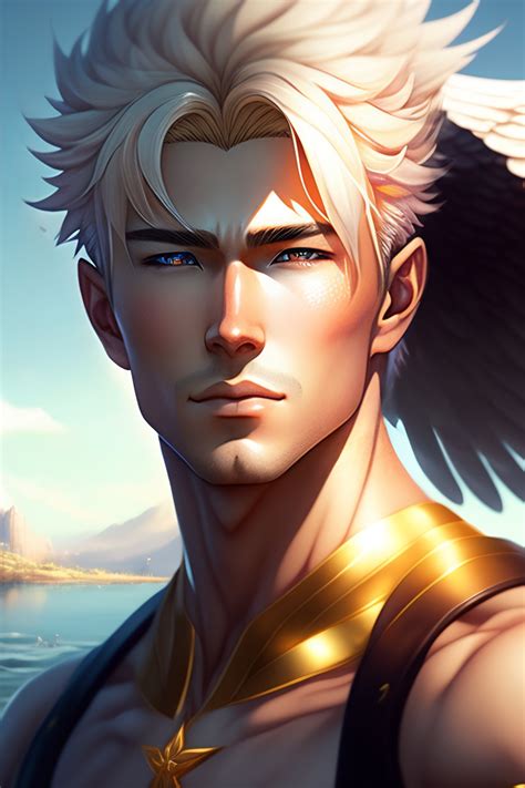 Lexica - Realistic anime male arc angel of life with blonde hair by the ...