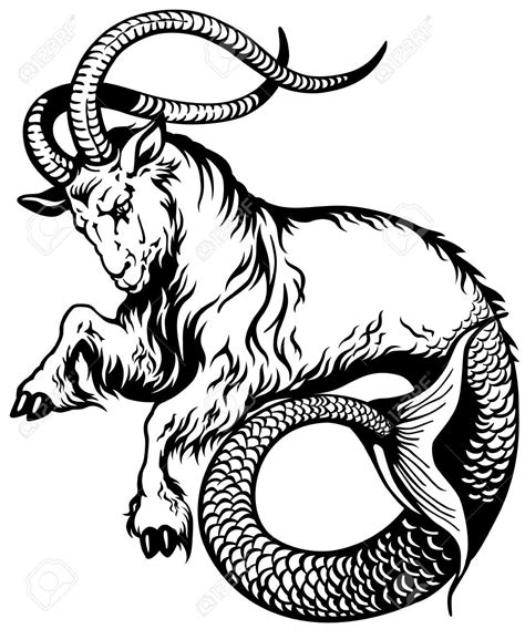 capricorn astrological zodiac sign, black and white tattoo image Stock ...