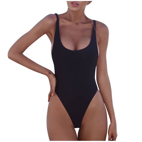 Tawop Women's Tummy Control Black One-Piece Bikini Swimsuit, Size 8 ...