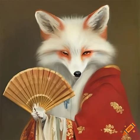 Traditional painting of a fox in Japanese clothing on Craiyon