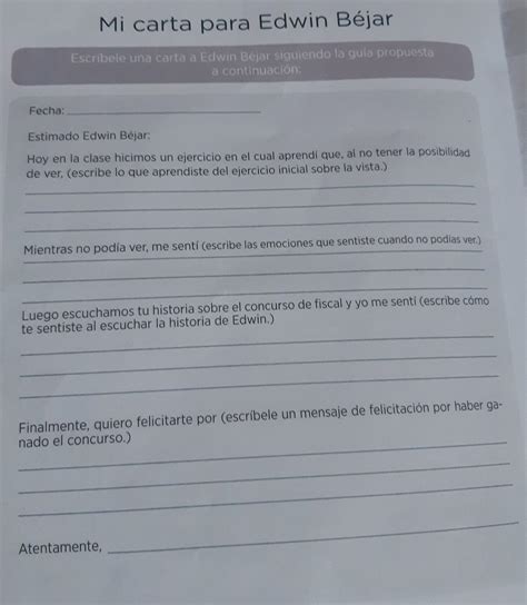 Fecha: Mi carta para Edwin Béjar Escribele una carta a Edwin Béjar ...