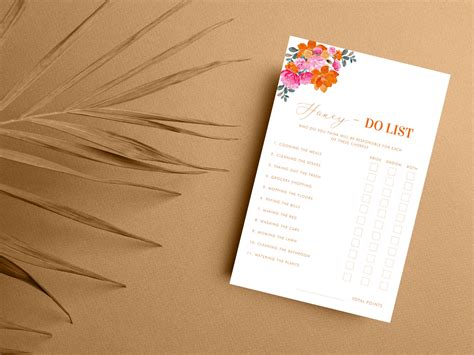Editable Bright Floral Honey Do List Bridal Shower Game DIY Pink Orange ...