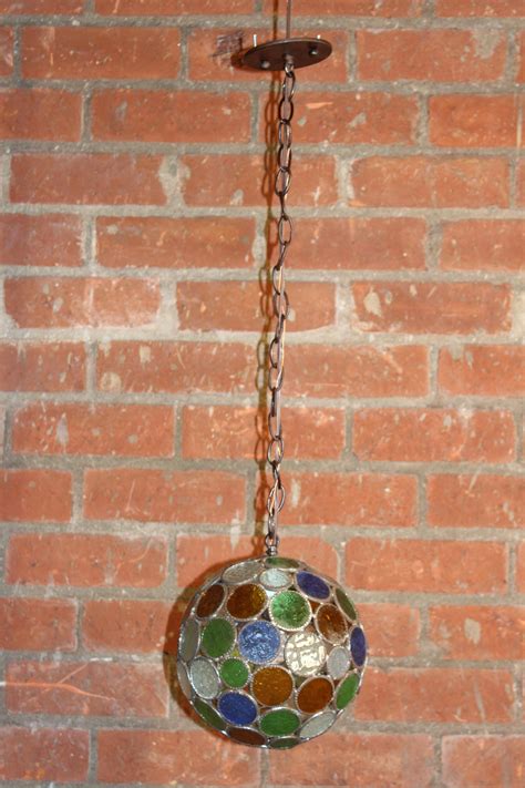 1960s French Leaded Stained-Glass Pendant Light at 1stDibs