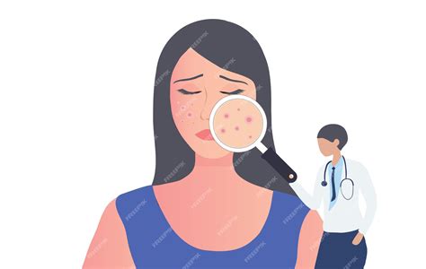 Premium Vector | Dermatologist checking young woman face with skin acne pimples blackheads ...