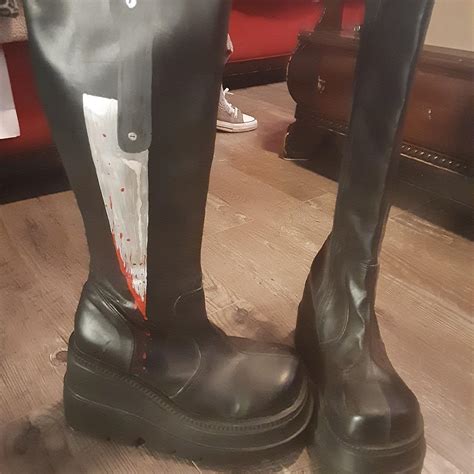 Custom knee high boots with knife design Women's... - Depop