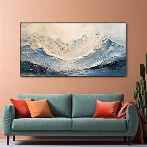 Original 3D White Mountain Oil Painting Plaster Style Texture Wall Art ...