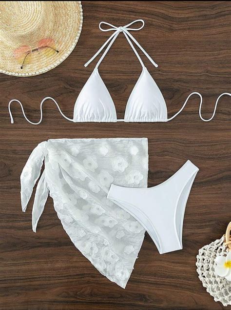 Halter Triangle Bikini Swimsuit With Beach Skirt | Voile et lumiere ...