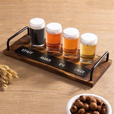 Buy MyGift Beer Tasting Glasses and Wooden Fight Board Set Includes 4 ...