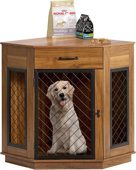 Amazon.com: SDHYL Corner Dog Crate Furniture with Drawer, Wooden Dog ...