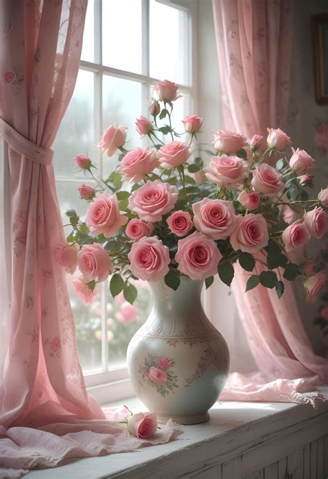 Beautiful Pink Roses in a Vase
