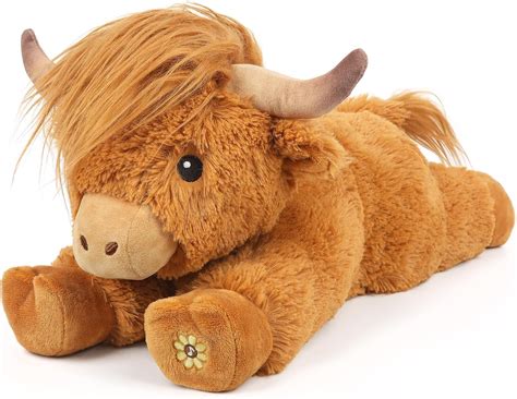Highland Cow Stuffed Animals with Mooing Sound, Adorable Fluffy Plush Stuffed Animal Highland ...