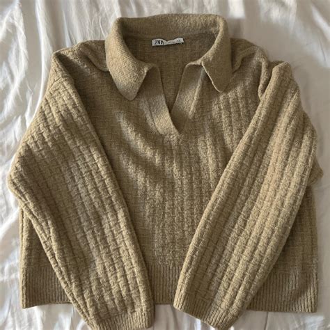 Zara Cropped Light Brown Sweater - Depop