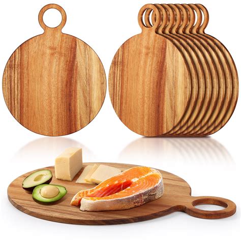 Jinei 10 Pack Acacia Wood Cutting Board Bulk with Handle Wooden ...