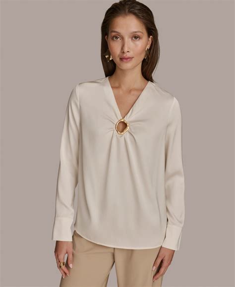 Donna Karan Women's Hardware Detail Long-sleeve Blouse In Ivory | ModeSens