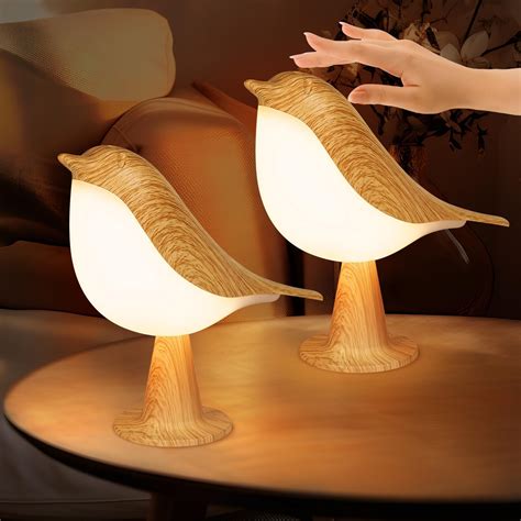 Deogos 2 Cute Bird Lamps Combo,Small Bedside Lamps with 3 Color ...