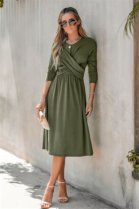 Olive Green Wrap Midi Dress