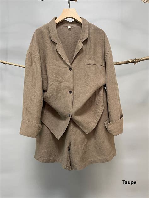 Linen Shirt and Shorts Set, Linen Lounge Suit, Women's Linen Shirts and ...