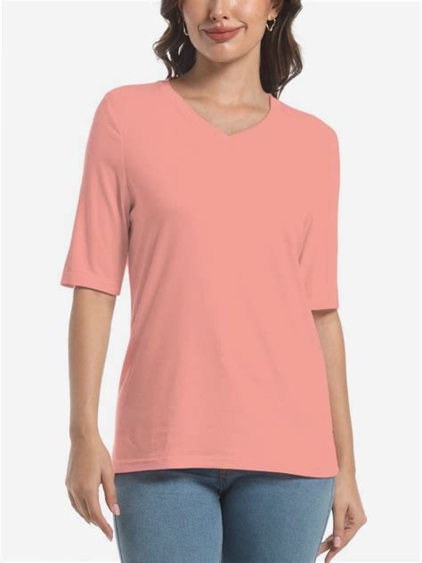Women's V Neck Basic Summer Casual Elbow Length T Shirts - Walmart.com